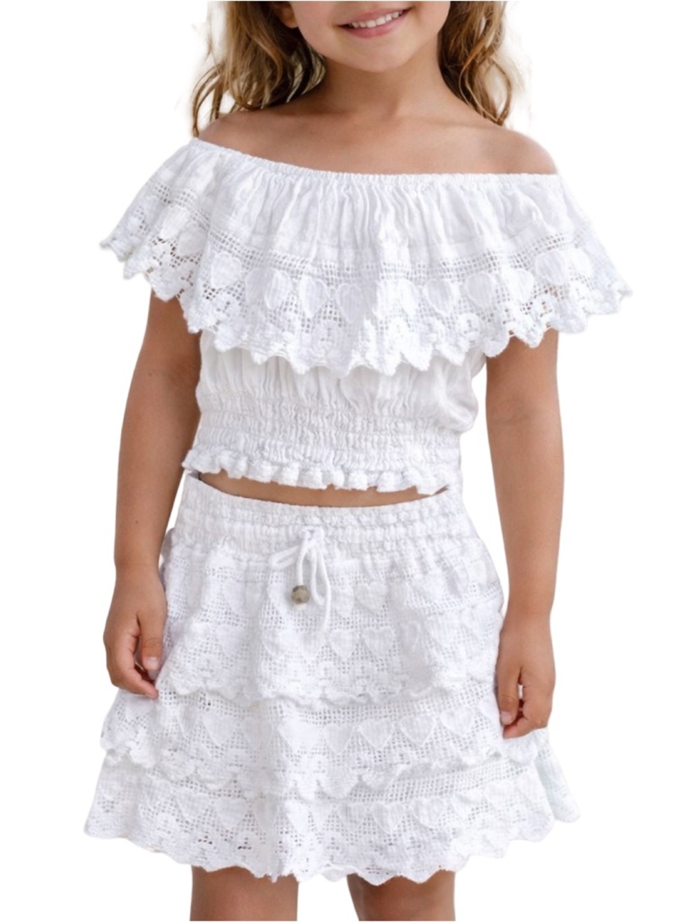 Sea Spice White Lace Off Shoulder Set Girls Size 6 Boho Skirt Outfit EUC